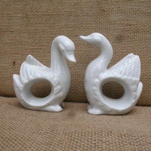 Vintage Porcelain Swan Figurine Napkin Holders Set of 2